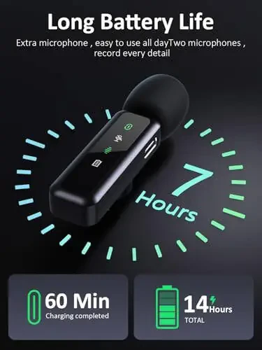 iPhone 5-14 seriyali qurilmalar uchun simsiz Lavalier mikrofon, shovqinni bekor qiluvchi iPhone uchun LED displeyli mini Lav, kontent yaratuvchilar uchun video yozib olish va vlogging uchun 2 dona simsiz yaka mikrofoni (faqat Lightning) - 4