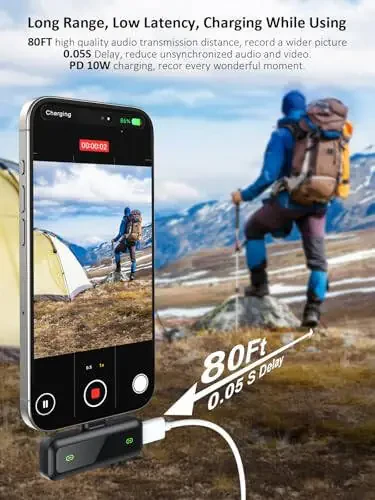 iPhone 5-14 seriyali qurilmalar uchun simsiz Lavalier mikrofon, shovqinni bekor qiluvchi iPhone uchun LED displeyli mini Lav, kontent yaratuvchilar uchun video yozib olish va vlogging uchun 2 dona simsiz yaka mikrofoni (faqat Lightning) - 5