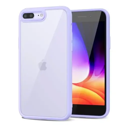 iPhone 8 Plus/ 7 Plus için LoeoeL Kılıf Şeffaf, Transparan Hibrit Telefon Kılıfı [Sert Plastik & Yumuşak Silikon Tampon] Akrilik Sararmayan İnce Koruyucu Kadınlar için Mor Lavanta 