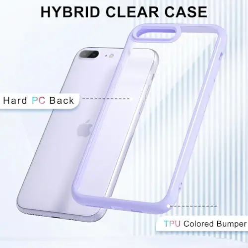 iPhone 8 Plus/ 7 Plus için LoeoeL Kılıf Şeffaf, Transparan Hibrit Telefon Kılıfı [Sert Plastik & Yumuşak Silikon Tampon] Akrilik Sararmayan İnce Koruyucu Kadınlar için Mor Lavanta - 3