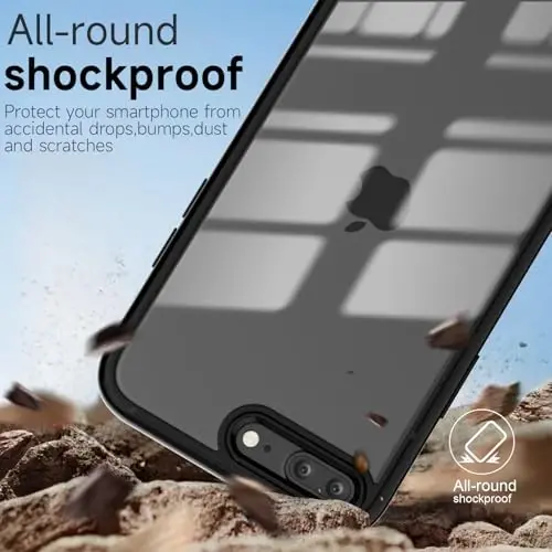 LoeoeL for iPhone 8 Plus/ 7 Plus Case Clear, Transparent Hybrid Phone Case [Hard Plastic & Soft Silicone Bumper] Acrylic Non Yellowing Thin Slim Protective Cover for Women, Black - 6