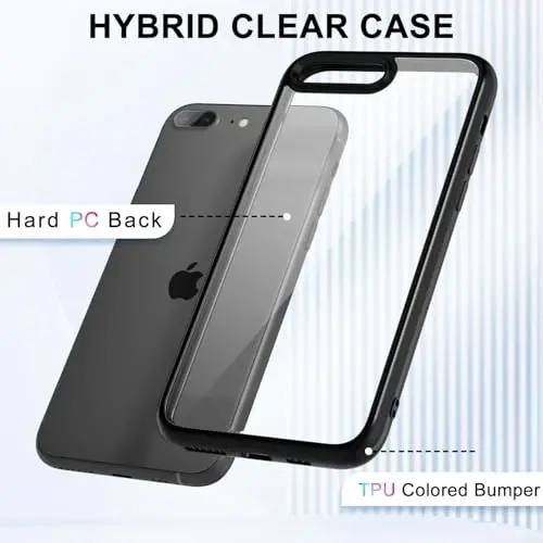 iPhone 8 Plus/ 7 Plus Kılıfı Şeffaf, Hibrit Telefon Kılıfı [Sert Plastik ve Yumuşak Silikon Tampon] Akrilik Sararmayan İnce Koruyucu Kapak Kadınlar için, Siyah - 3
