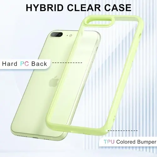 LoeoeL for iPhone 8 Plus/ 7 Plus Case Clear, Transparent Hybrid Phone Case [Hard Plastic & Soft Silicone Bumper] Acrylic Non Yellowing Thin Slim Protective Cover for Women, Mint Green - 3