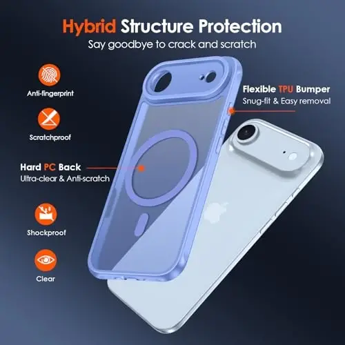 ivoler Magnetic Case for iPhone Air 6.5'' [Compatible with Magsafe] [15 FT Military Grade Protection] Magnetic Charger Case Bumper for,Frosted Translucent Back for iPhone 17 Air - Light Blue - 3