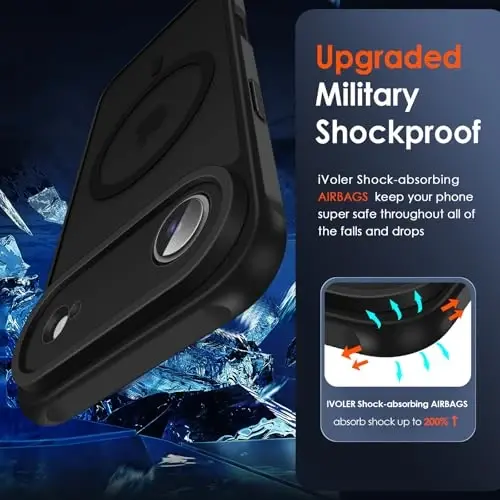 ivoler Magnetic Case for iPhone Air 6.5'' [Compatible with Magsafe] [15FT Military Grade Protection] Magnetic Charger Case Bumper for,Frosted Translucent Back for iPhone 17 Air Cover- Black - 6