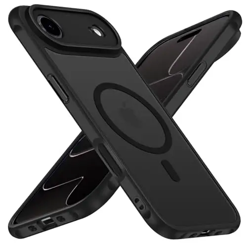 ivoler Magnetic Case for iPhone Air 6.5'' [Compatible with Magsafe] [15FT Military Grade Protection] Magnetic Charger Case Bumper for,Frosted Translucent Back for iPhone 17 Air Cover- Black - 1