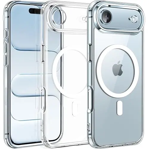 ivoler Magnetic Case for iPhone Air 6.5'' [Compatible with Magsafe] [ 15FT Military Grade Protection] Magnetic Charger Case Bumper,Frosted Translucent Back for iPhone 17 Air Cover -Clear - 1