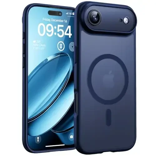 iPhone Air Case uchun TOCOL, To'liq kamera himoyasi, O'rnatilgan magnit halqa, Magsafe zaryadlovchi bilan mos, Tushishdan himoya, iPhone 17 Air 6.5 dyuym uchun yarim shaffof mat telefon qutisi (To'q ko'k) 