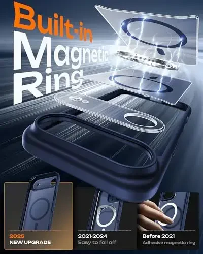 iPhone Air Case uchun TOCOL, To'liq kamera himoyasi, O'rnatilgan magnit halqa, Magsafe zaryadlovchi bilan mos, Tushishdan himoya, iPhone 17 Air 6.5 dyuym uchun yarim shaffof mat telefon qutisi (To'q ko'k) - 2