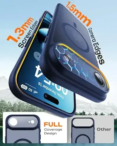 iPhone Air Case uchun TOCOL, To'liq kamera himoyasi, O'rnatilgan magnit halqa, Magsafe zaryadlovchi bilan mos, Tushishdan himoya, iPhone 17 Air 6.5 dyuym uchun yarim shaffof mat telefon qutisi (To'q ko'k) - 4