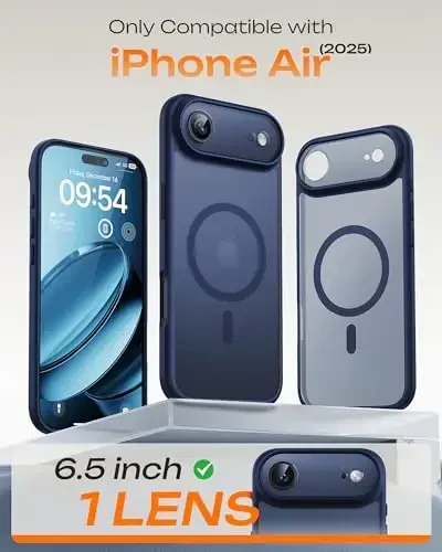 iPhone Air Case uchun TOCOL, To'liq kamera himoyasi, O'rnatilgan magnit halqa, Magsafe zaryadlovchi bilan mos, Tushishdan himoya, iPhone 17 Air 6.5 dyuym uchun yarim shaffof mat telefon qutisi (To'q ko'k) - 5