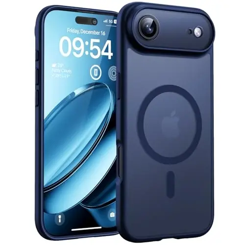 iPhone Air Case uchun TOCOL, To'liq kamera himoyasi, O'rnatilgan magnit halqa, Magsafe zaryadlovchi bilan mos, Tushishdan himoya, iPhone 17 Air 6.5 dyuym uchun yarim shaffof mat telefon qutisi (To'q ko'k) 