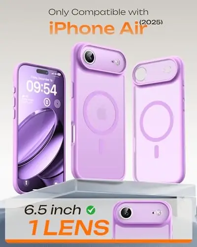 iPhone Air Case uchun TOCOL, toʻliq kamera himoyasi, oʻrnatilgan magnit halqa, Magsafe zaryadlovchi bilan mos, tushishdan himoya, iPhone 17 Air 6.5 dyuym uchun yarim shaffof matli telefon gʻilofi (och binafsha) - 5