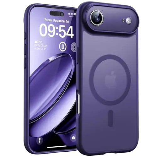 iPhone Air Case uchun TOCOL, To'liq kamera himoyasi, O'rnatilgan magnit halqa, Magsafe zaryadlovchi bilan mos, Tushishdan himoya, iPhone 17 Air 6.5 dyuym uchun yarim shaffof matli telefon qutisi (Midnight Purple) 