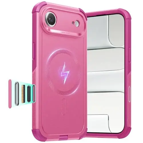 ESR for iPhone Air Case, 7X Military-Grade Drop Protection, Shock-Absorbing Rugged iPhone 17 Air Cover with Camera Control Button, MagSafe Accessories Compatible, Cyber Series, Rosy Pink - 1