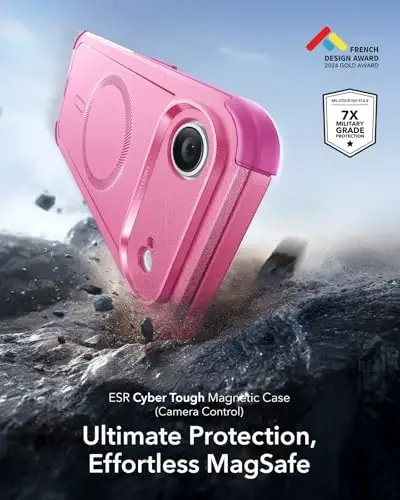 ESR for iPhone Air Case, 7X Military-Grade Drop Protection, Shock-Absorbing Rugged iPhone 17 Air Cover with Camera Control Button, MagSafe Accessories Compatible, Cyber Series, Rosy Pink - 3