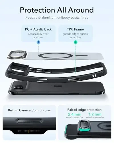 ESR for iPhone Air Case with Stash Stand, Camera Control Cover Compatible with MagSafe, Military-Grade Drop Protection Magnetic Phone Case for iPhone Air, Scratch-Resistant Back Cover,Frosted Black - 1