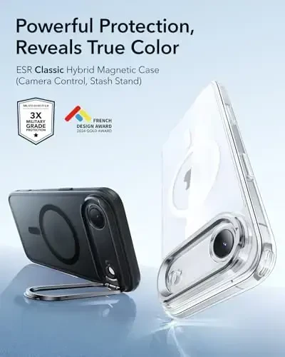 ESR for iPhone Air Case with Stash Stand, Camera Control Cover Compatible with MagSafe, Military-Grade Drop Protection Magnetic Phone Case for iPhone Air, Scratch-Resistant Back Cover,Frosted Black - 5