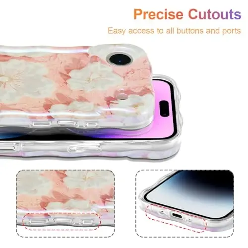 EYZUTAK Case for iPhone Air, Colorful Retro Oil Painting Flower Laser Glossy Pattern Cute Curly Wave Edge Exquisite Phone Cover Stylish Durable TPU Protective Case for Girl Women - Light Pink - 5
