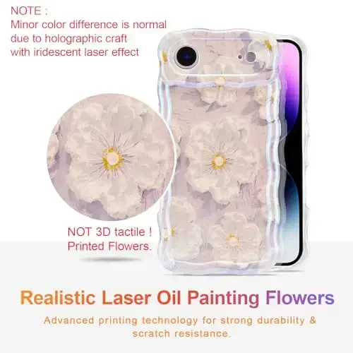EYZUTAK Case for iPhone Air, Colorful Retro Oil Painting Flower Laser Glossy Pattern Cute Curly Wave Edge Exquisite Phone Cover Stylish Durable TPU Protective Case for Girl Women - Light Purple - EYZUTAK (1)