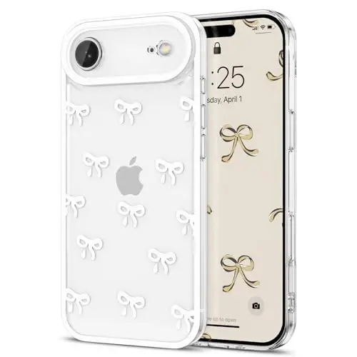 EYZUTAK Case for iPhone Air, Clear Cute Ribbon Bowknot Pattern Aesthetic Transparent Phone Case Raised Camera Protection Stylish Slim Soft Durable TPU Protective Cover for Women Girls - White - 1