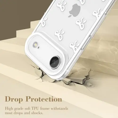 EYZUTAK Case for iPhone Air, Clear Cute Ribbon Bowknot Pattern Aesthetic Transparent Phone Case Raised Camera Protection Stylish Slim Soft Durable TPU Protective Cover for Women Girls - White - 10