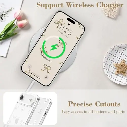 EYZUTAK Case for iPhone Air, Clear Cute Ribbon Bowknot Pattern Aesthetic Transparent Phone Case Raised Camera Protection Stylish Slim Soft Durable TPU Protective Cover for Women Girls - White - 5