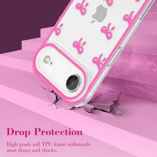 EYZUTAK Case for iPhone Air, Clear Cute Ribbon Bowknot Pattern Aesthetic Transparent Phone Case Raised Camera Protection Stylish Slim Soft Durable TPU Protective Cover for Women Girls - Rose Red - 10