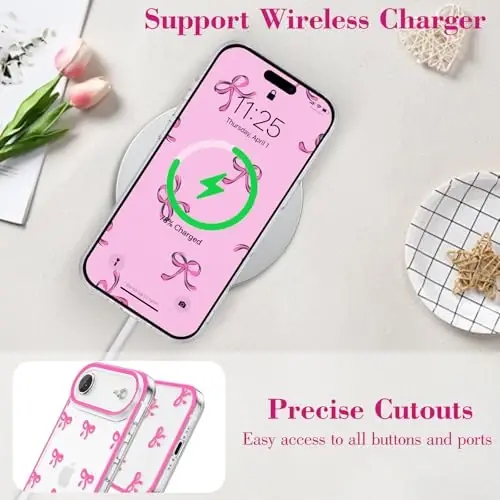 EYZUTAK Case for iPhone Air, Clear Cute Ribbon Bowknot Pattern Aesthetic Transparent Phone Case Raised Camera Protection Stylish Slim Soft Durable TPU Protective Cover for Women Girls - Rose Red - 5