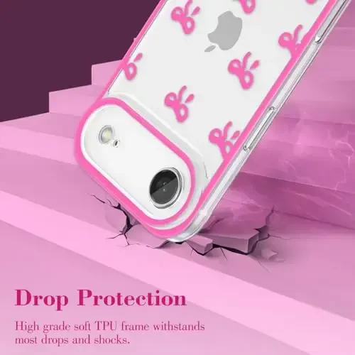 EYZUTAK Case for iPhone Air, Clear Cute Ribbon Bowknot Pattern Aesthetic Transparent Phone Case Raised Camera Protection Stylish Slim Soft Durable TPU Protective Cover for Women Girls - Rose Red - 10