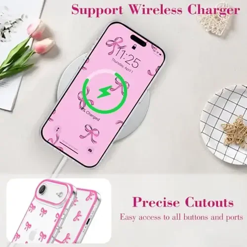 EYZUTAK Case for iPhone Air, Clear Cute Ribbon Bowknot Pattern Aesthetic Transparent Phone Case Raised Camera Protection Stylish Slim Soft Durable TPU Protective Cover for Women Girls - Rose Red - 8