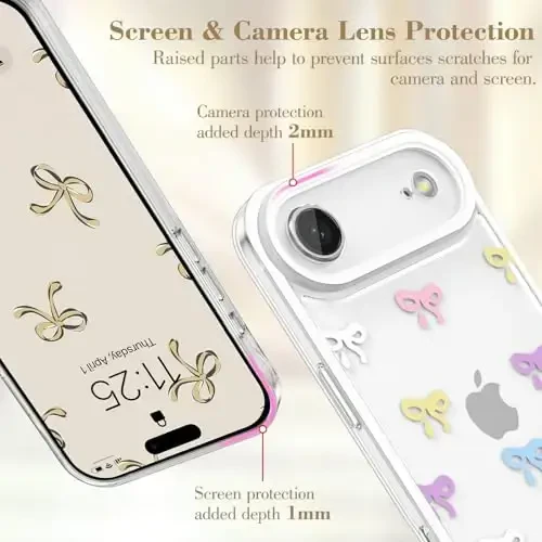 EYZUTAK Case for iPhone Air, Clear Cute Ribbon Bowknot Pattern Aesthetic Transparent Phone Case Raised Camera Protection Stylish Slim Soft Durable TPU Protective Cover for Women Girls - Colorful - 12