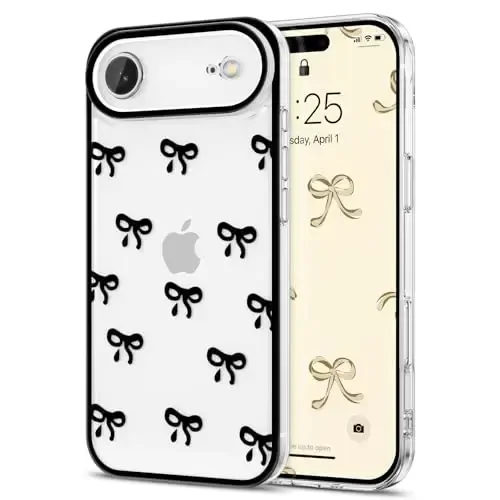EYZUTAK Case for iPhone Air, Clear Cute Ribbon Bowknot Pattern Aesthetic Transparent Phone Case Raised Camera Protection Stylish Slim Soft Durable TPU Protective Cover for Women Girls - Black - 1