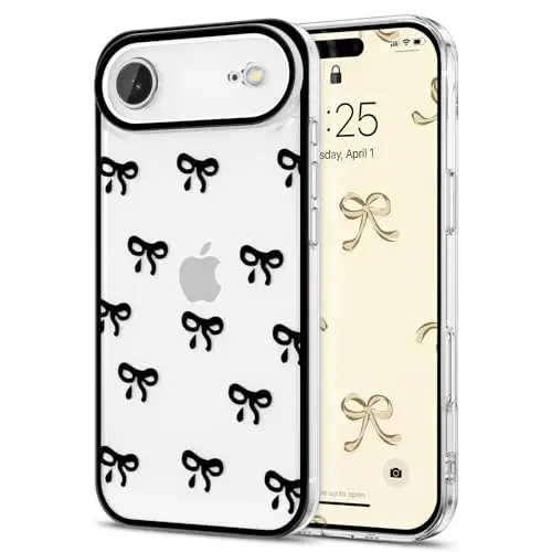 EYZUTAK Case for iPhone Air, Clear Cute Ribbon Bowknot Pattern Aesthetic Transparent Phone Case Raised Camera Protection Stylish Slim Soft Durable TPU Protective Cover for Women Girls - Black - 1