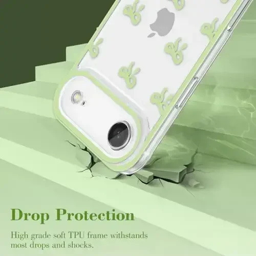 EYZUTAK Case for iPhone Air, Clear Cute Ribbon Bowknot Pattern Aesthetic Transparent Phone Case Raised Camera Protection Stylish Slim Soft Durable TPU Protective Cover for Women Girls - Green - 9
