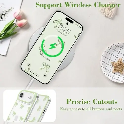 EYZUTAK Case for iPhone Air, Clear Cute Ribbon Bowknot Pattern Aesthetic Transparent Phone Case Raised Camera Protection Stylish Slim Soft Durable TPU Protective Cover for Women Girls - Green - 5