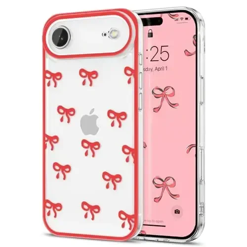 EYZUTAK Case for iPhone Air, Clear Cute Ribbon Bowknot Pattern Aesthetic Transparent Phone Case Raised Camera Protection Stylish Slim Soft Durable TPU Protective Cover for Women Girls - Red - EYZUTAK