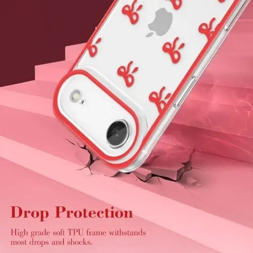 EYZUTAK Case for iPhone Air, Clear Cute Ribbon Bowknot Pattern Aesthetic Transparent Phone Case Raised Camera Protection Stylish Slim Soft Durable TPU Protective Cover for Women Girls - Red - 10