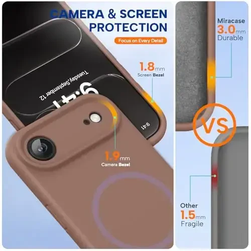 Miracase Magnetic for iPhone Air Case, Compatible with MagSafe, Integrated Silicone Camera Control Cover, 3.0mm Thicken Shockproof Drop Protection Phone Case for 17 Air,Chocolate - 2