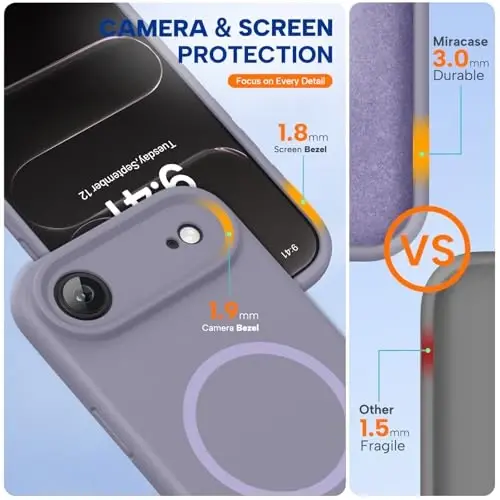 Miracase Magnetic for iPhone Air Case, Compatible with MagSafe, Integrated Silicone Camera Control Cover, 3.0mm Thicken Shockproof Drop Protection Phone Case for 17 Air,Lavender Gray - 2