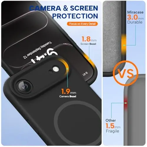 Miracase Magnetic for iPhone Air Case, Compatible with MagSafe, Integrated Silicone Camera Control Cover, 3.0mm Thicken Shockproof Drop Protection Phone Case for 17 Air,Black - MIRACASE (1)