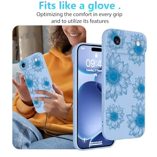 iPhone Air için OOK Çiçekli Kılıf, Sevimli Mavi Ayçiçeği Desenleri | Yumuşak TPU, Darbeye Dayanıklı Koruyucu İnce Çiçekli Telefon Kılıfı, Kadınlar ve Kızlar İçin 
