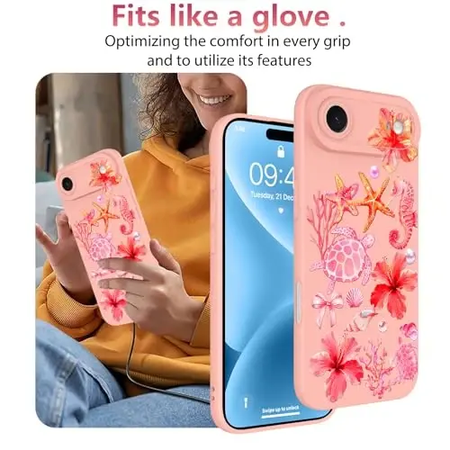 iPhone Air için OOK Çiçekli Kılıf, Sevimli Pembe Okyanus Deniz Kabuğu Çiçeği | Yumuşak TPU, Kadınlar ve Kızlar için Darbeye Dayanıklı Koruyucu Telefon Kılıfı - 1