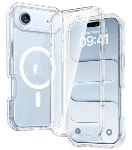 Diaclara Magnetic Designed for iPhone Air Case Full Body Bumper,[Compatible with MagSafe] Military Drop Proof Cover with Built-in Touch Sensitive Anti-Scratch Screen Protector Clear Glitter - 1