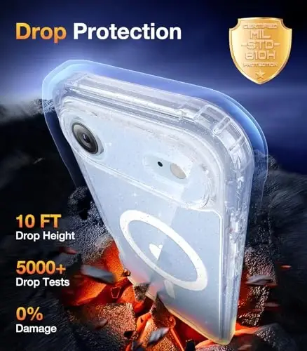 Diaclara Magnetic Designed for iPhone Air Case Full Body Bumper,[Compatible with MagSafe] Military Drop Proof Cover with Built-in Touch Sensitive Anti-Scratch Screen Protector Clear Glitter - 3
