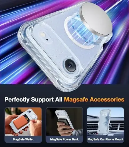 Diaclara Magnetic Designed for iPhone Air Case Full Body Bumper,[Compatible with MagSafe] Military Drop Proof Cover with Built-in Touch Sensitive Anti-Scratch Screen Protector Clear Glitter - 4