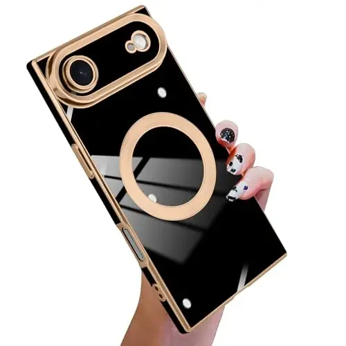 KANGHAR Case Designed for iPhone Air Magnetic [Compatible with MagSafe] Luxury Cute Plating Design Case Full-Body Anti-Scratch Shockproof Bumper Protective Cover Black - 1