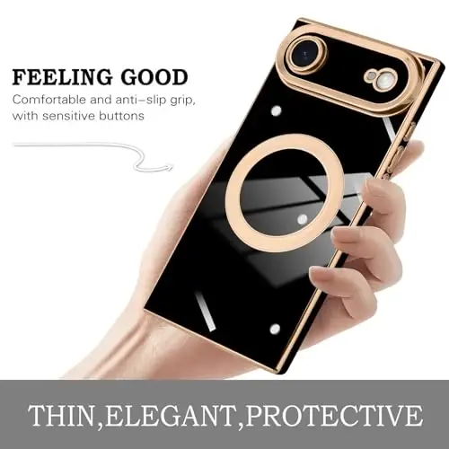 KANGHAR Case Designed for iPhone Air Magnetic [Compatible with MagSafe] Luxury Cute Plating Design Case Full-Body Anti-Scratch Shockproof Bumper Protective Cover Black - 4