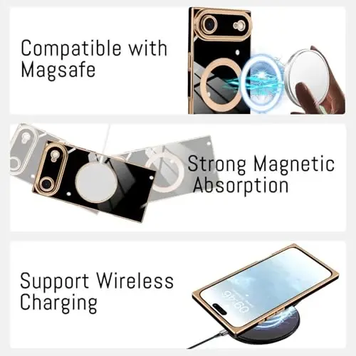 KANGHAR Case Designed for iPhone Air Magnetic [Compatible with MagSafe] Luxury Cute Plating Design Case Full-Body Anti-Scratch Shockproof Bumper Protective Cover Black - 5