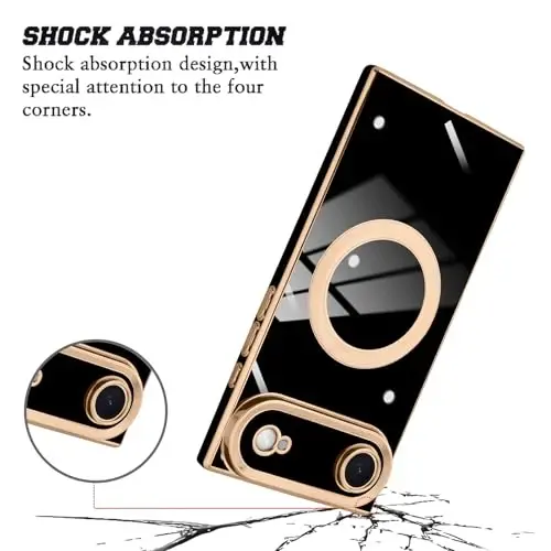 KANGHAR Case Designed for iPhone Air Magnetic [Compatible with MagSafe] Luxury Cute Plating Design Case Full-Body Anti-Scratch Shockproof Bumper Protective Cover Black - 2